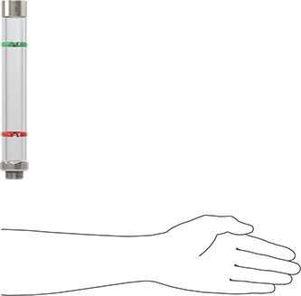 Image of Product. Side1 orientation. Contains SizingReference. Easy-View Oil-Level Indicator, 3/4 NPT Male Thread, 9-13/16" Overall Height.