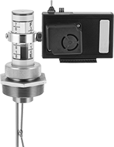 Image of ProductInUse. Direct-Mount Alarm Shown with Gauge. Front orientation. Contains MultipleImages. Liquid-Level Gauge Alarms. Chemical-Resistant Vertical-Mount Liquid-Level Gauges for Tanks, Direct, Alarms.