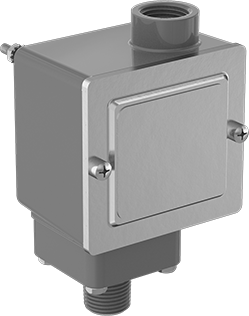 Image of Product. Front orientation. Pressure Switch, with Cover and Screw Terminals, 1/2 NPT Male, 29-472 PSI.