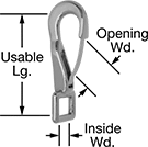 Image of Product. Front orientation. Contains Annotated. Snap Hooks. Light Duty Snap Hooks for Webbing.