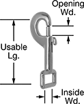 Image of Product. Front orientation. Contains Annotated. Snap Hooks. Slide-Bolt-Latch Snap Hooks with Flat Eye for Webbing.