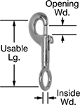 Image of Product. Front orientation. Contains Annotated. Snap Hooks. Slide-Bolt-Latch Snap Hooks with Eye.