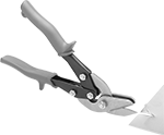 Image of ProductInUse. Front orientation. Sheet Metal-Cutting Snips. Smooth-Edge High-Force Sheet Metal-Cutting Snips with Offset Handles.