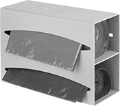 Image of ProductInUse. Two Slots (Bags Not Included). Front orientation. Trash Bag Dispensers. 2 Dispenser Slots.