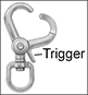 Image of ProductInUse. Front orientation. ZoomedIn view. Contains Annotated, Border. Snap Hooks. Overlapping-Arm-Locking-Latch Snap Hooks with Swivel Eye.