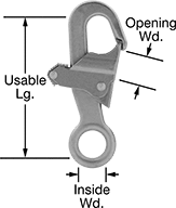 Image of Product. Front orientation. Snap Hooks. Safety Trigger-Locking-Latch Snap Hooks with Eye.