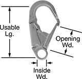 Image of Product. Front orientation. Snap Hooks. Wide-Mouth Trigger-Locking-Latch Snap Hooks with Eye.