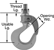 Image of Product. Front orientation. Hooks. Threaded Stud, Spring-Close-Locking Latch, For Lifting.