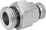 Image of Product. Male x Universal. Front orientation. Pipe and Fittings. Universal-Thread Medium-Pressure Brass and Bronze Threaded Pipe Fittings, Intermittent-Swivel Straight Reducers, Male, Threaded Fitting Connection, Hex Body.