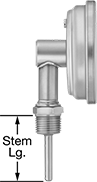 Image of Product. Side1 orientation. Contains Annotated. Thermometers. Threaded Thermometers, Fixed Bottom Connection.