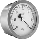 Image of Product. Front orientation. Vacuum Gauges. Corrosion-Resistant Vacuum Gauges, Single Scale, Lower-Back Connection.