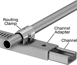 Image of Product. Front orientation. Contains Annotated. Strut Channel Framing and Fittings. Quick-Connect Strut Channel Adapters.