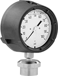 Image of Product. Front orientation. Pressure Test Gauges. Vibration-Resistant Pressure Test Gauges, Phenolic Case, Single Scale, Bottom Connection/Flange Mount, Guard.