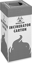 Image of Product. Front orientation. Trash Cans. Disposable Trash Cans, Biohazard Incinerator Carton.