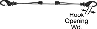 Image of Product. Style E. Front orientation. Contains Annotated. Bungee Cords. Adjustable Abrasion-Resistant Elastic Bungee Cords, With Latching Hook—Plastic, Style E.