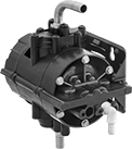 Image of Product. Front orientation. Double Diaphragm Pumps. Smooth-Flow Air-Powered Double Diaphragm Pumps, Barbed Bottom Intake and Barbed Top Discharge.