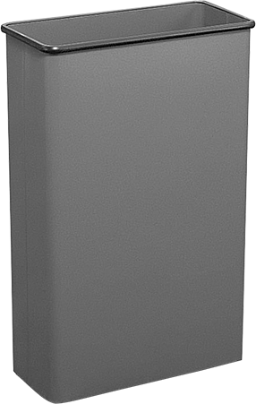 Image of Product. Front orientation. Metal Trash Can, Rectangular with Raised Bottom, 22 Gallon Capacity, Gray.