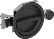 Image of Product. Front orientation. Multipoint Latches. Ring-Handle Keyed Multipoint Locks, Black Powder-Coated Steel.