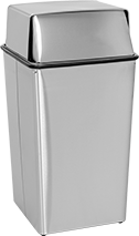 Image of Product. Front orientation. Trash Cans. Metal Trash Cans with Push Lid, Style B.