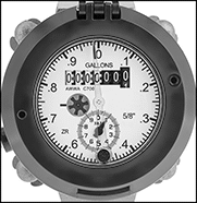 Image of Specification. Front orientation. ZoomedIn view. Contains Border. Analog Display. Totalizers for Drinking Water, Brass Body.