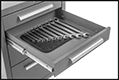 Image of Product. Vinyl Plastic Tray (Shown in Drawer). Front orientation. Contains Border. Tool Trays. Magnetic Tool Trays, Rectangular Vinyl Plastic.
