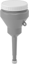 Image of Product. Front orientation. Funnels. Plastic Funnels with Lid and Cap , Rigid Spout, Hanging Eyelet.