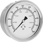 Image of Product. Front orientation. Pressure Gauges. Vibration-Resistant Pressure Gauges, Dual Scale, Lower-Back Connection.