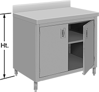 Image of Product. Front orientation. Contains Annotated. Workbenches. Stainless Steel Cabinet Workbenches, Style A.