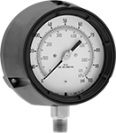 Image of Product. Front orientation. Pressure Test Gauges. Vibration-Resistant Pressure Test Gauges, Dual Scale, Bottom Connection/Flange Mount.