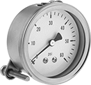 Image of Product. Front orientation. Pressure Gauges. Corrosion-Resistant Pressure Gauges, Single Scale, Center-Back Connection (Panel Mount).