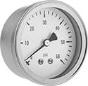 Image of Product. Front orientation. Pressure Gauges. Corrosion-Resistant Pressure Gauges, Single Scale, Center-Back Connection.