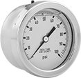 Image of Product. Front orientation. Pressure Gauges. High-Accuracy Vibration- and Corrosion-Resistant Pressure Gauges, Single Scale, Lower-Back Connection.