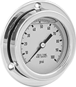 Image of Product. Front orientation. Pressure Gauges. High-Accuracy Vibration- and Corrosion-Resistant Pressure Gauges, Single Scale, Lower-Back Connection (Flange Mount).