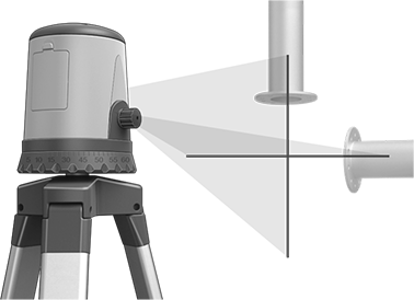 Image of ProductInUse. Shown with Tripod. Front orientation. Contains Annotated. Laser Levels. Crosshair Line Automatic Leveling Laser Levels.