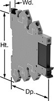 Image of Product. Front orientation. Contains Annotated. Interface Relays. DIN-Rail Mount Solid State Interface Relays, 1 Circuit Controlled, With Spring-Clamp Terminals.