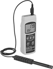 Image of Product. Front orientation. Temperature and Humidity Meters. Remote-Reading Handheld Temperature and Humidity Meters.