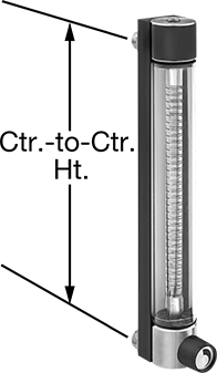 Image of Product. Front orientation. Contains Annotated. Flowmeter for Gas with Conversion Chart, 316 Stainless Steel Fittings, 0 to 3425 CC/min., 10" Overall Height.