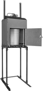 Image of ProductInUse. Shown with Stand (Sold Separately). Front orientation. Crushers. Pail, Can, and Oil Filter Crushers.