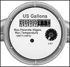Image of Specification. Front orientation. ZoomedIn view. Contains Border. Analog Display. High-Temperature Totalizers, Brass Body.