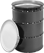 Image of Product. Front orientation. Drums. Steel Drums, Open Head with Leverlock Closing Ring and Lid with No Openings.