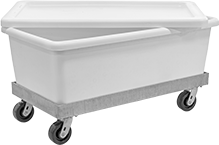 Image of Product. Style E (Shown with Lid and Dolly). Front orientation. Tubs. Rubber and Polyethylene Tubs, Style E.