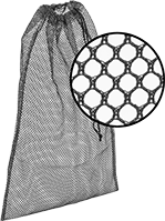 Image of Product. Front orientation. Contains Inset. Drawstring Bags. Mesh Drawstring Storage Bags, Polyester Fabric, Standard Mesh.