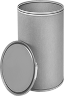 Image of Product. Front orientation. Drums. Fiber Drums, Round with Leverlock Closing Ring and Steel Lid with No Openings.