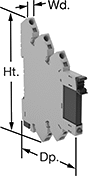 Image of Product. Front orientation. Contains Annotated. Interface Relays. DIN-Rail Mount Interface Relays, 1 Circuit Controlled, With Spring-Clamp Terminals.