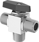 Image of Product. Male Bottom × Male Side × Male Side. Front orientation. Bottom Connection. Panel-Mount Threaded Diverting Valves , Male.