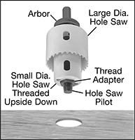 Image of System. Front orientation. Contains Annotated, Border. Hole Saw Pilots. Hole Saw Pilot for Enlarging Holes.