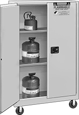 Image of ProductInUse. Mobile Cabinets with 2 Hinged Doors. Front orientation. Cabinets. Safety Cabinets for Flammables, Mobile—Assembled, Hinged Door, 2 Doors.