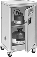 Image of ProductInUse. Mobile Cabinets with 1 Hinged Door. Front orientation. Cabinets. Bench-Height Safety Cabinets for Flammables, Mobile Storage—Assembled, Hinged Door, 1 Door.