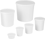 Image of Product. White Assortment. Front orientation. Cups. Storage Cups, Assortments of Individual Sizes, White.