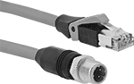 Image of Product. Front orientation. Ethernet Cords. Ethernet Cords with M12 and RJ45 Connectors, Plug, Straight End.